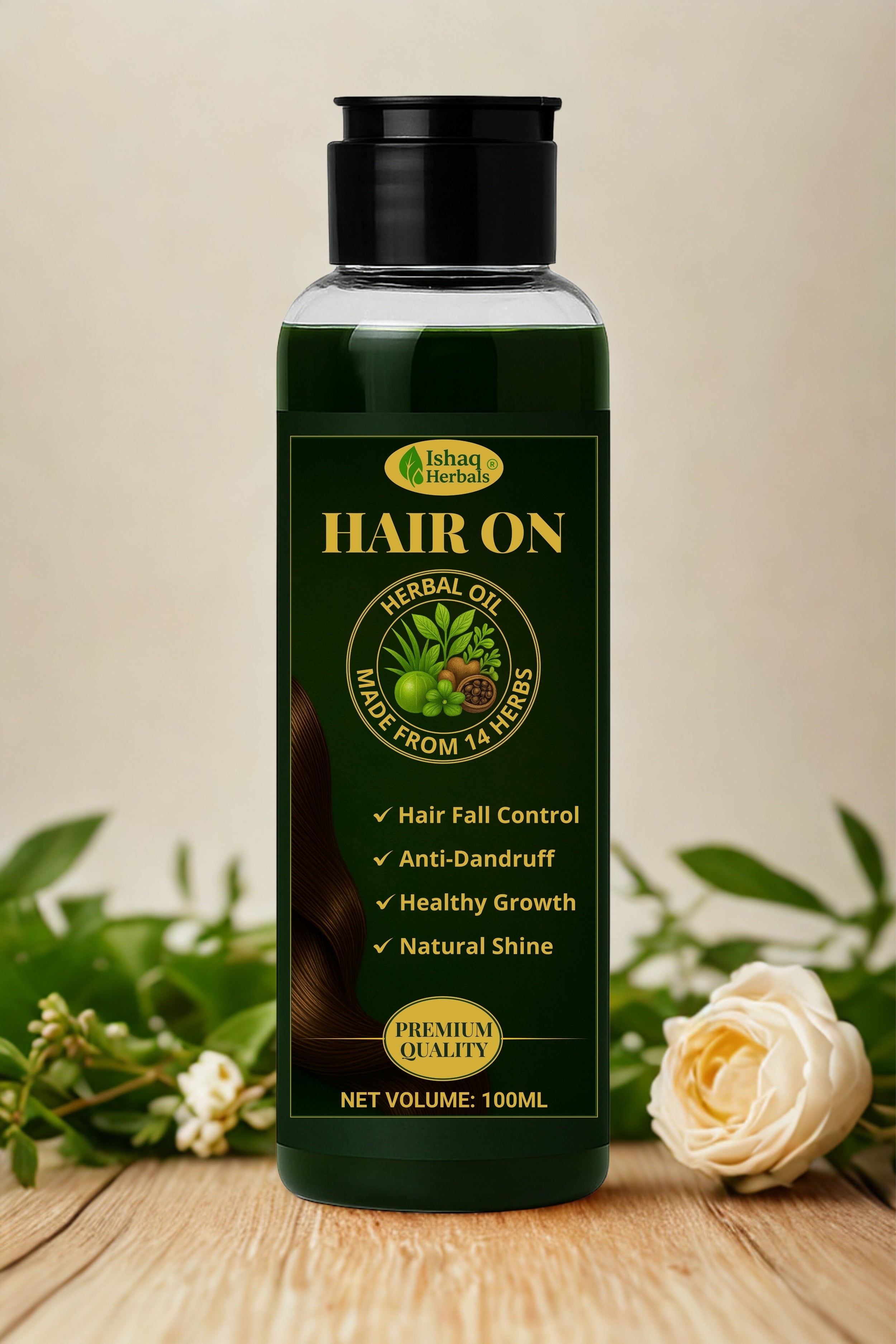 HAIR ON Herbal Hair Growth Oil – Anti Hair Fall, Anti Dandruff Oil for Long, Thick & Strong Hair (100% Herbal)