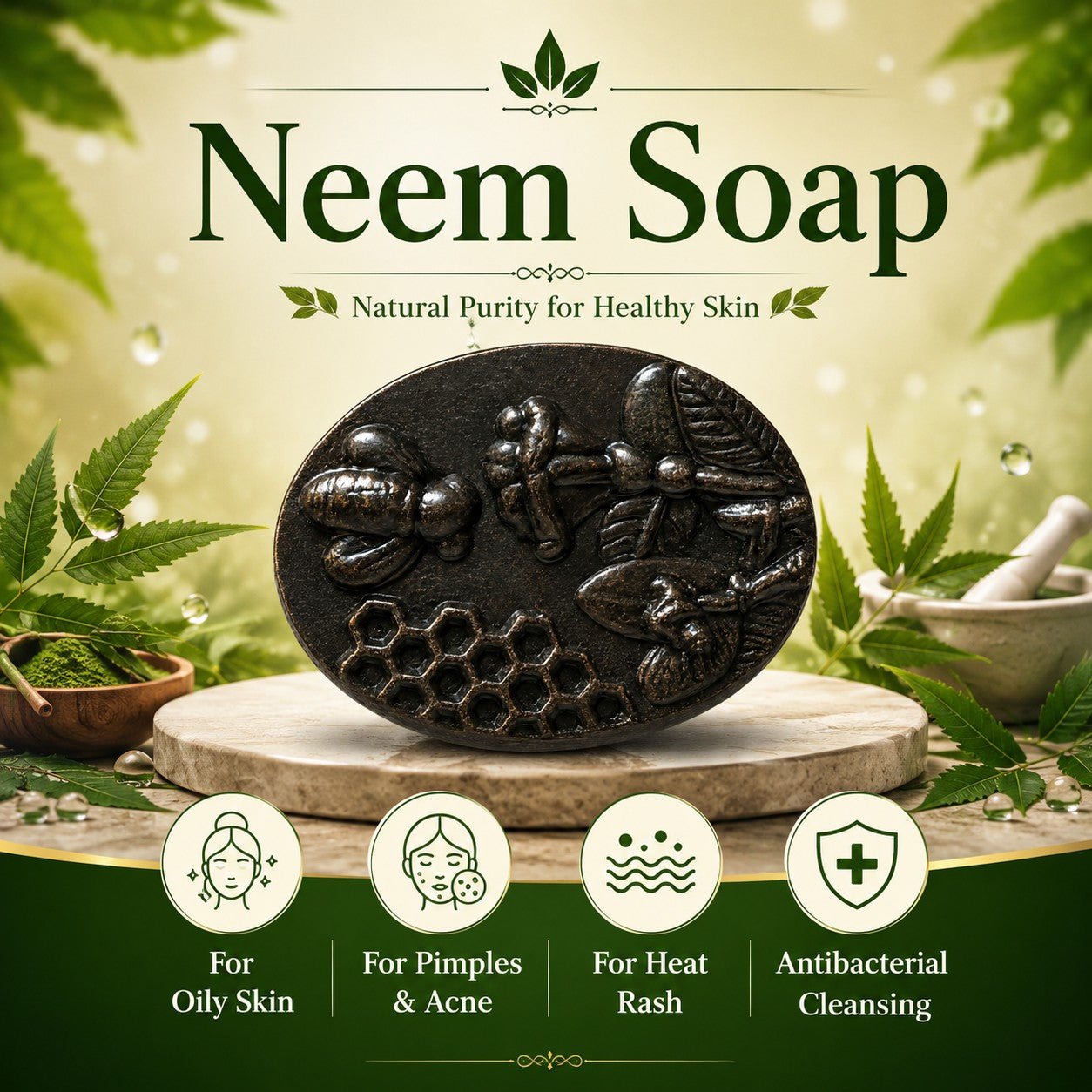 Neem Soap | 100% Herbal Face Soap for Oily Skin, Acne & Pimples