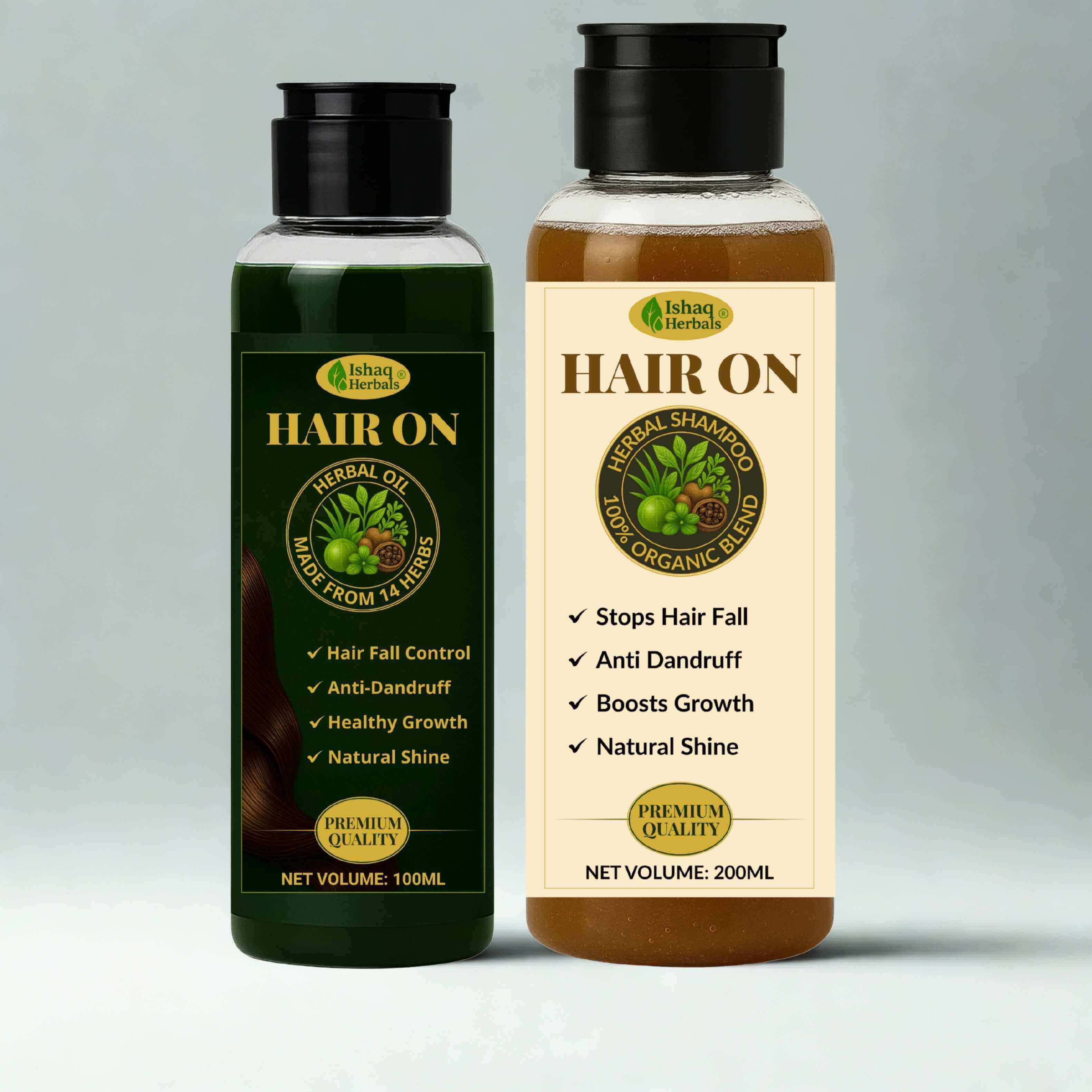 Stop Hair Fall & Dandruff in 2 Weeks – HAIR ON Herbal Oil + Shampoo Combo