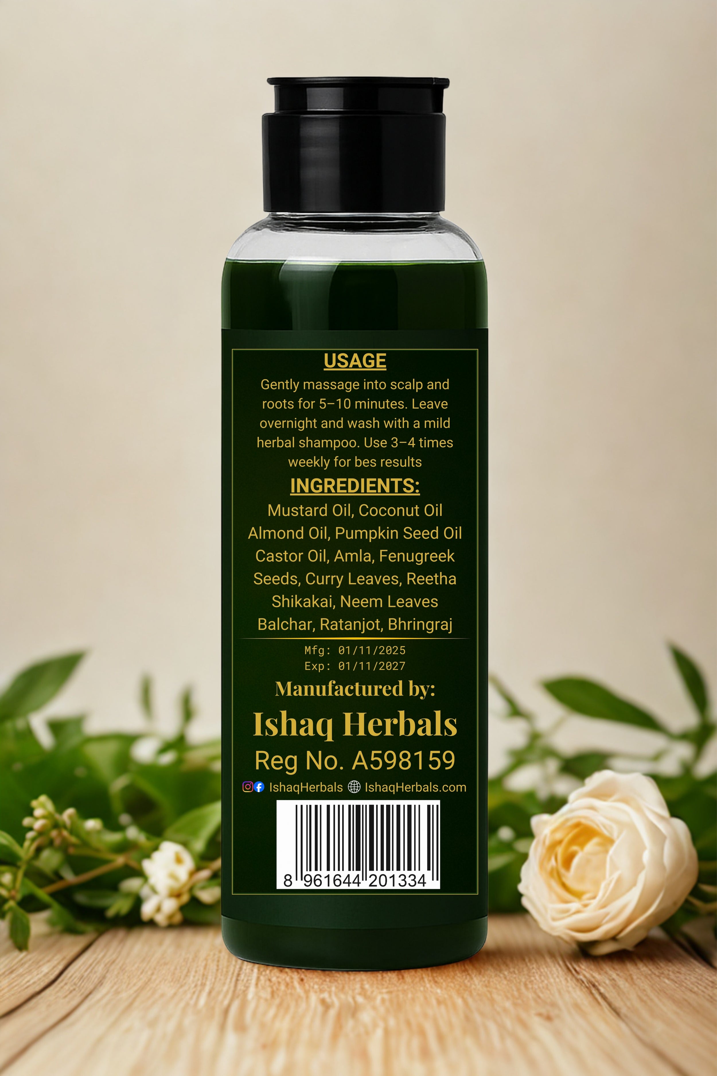 HAIR ON Herbal Hair Growth Oil – Anti Hair Fall, Anti Dandruff Oil for Long, Thick & Strong Hair (100% Herbal)